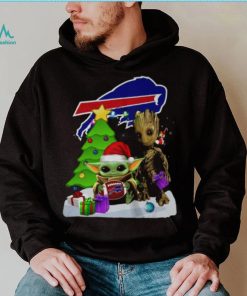 Santa Groot and Baby Yoda hug Buffalo Bills Snow Christmas Tree shirt