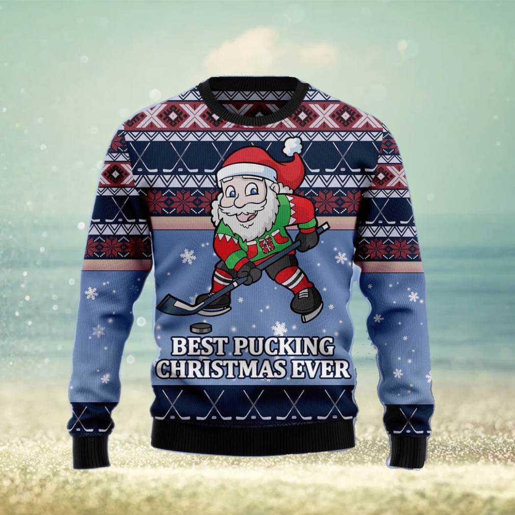 Santa Hockey Christmas Ugly Sweater
