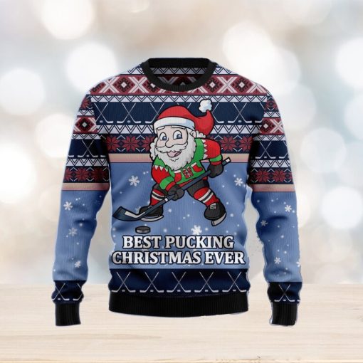 Santa Hockey Best Pucking Ever Ugly Christmas Sweater Gift Men Women