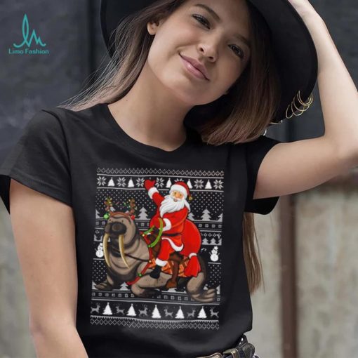 Sea Lion Xmas Holiday Ugly Santa Riding Sea Lion Christmas Shirt