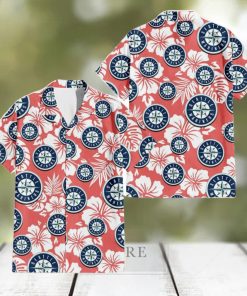 Seattle Mariners White Hibiscus Salmon Background 3D Hawaiian Shirt Gift For Fans