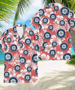 Seattle Mariners White Hibiscus Salmon Background 3D Hawaiian Shirt Gift For Fans