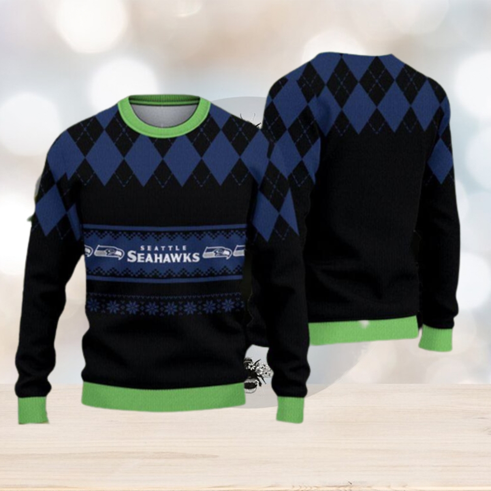 Seattle Seahawks Fans Caro Pattern Ugly Christmas Sweater Gift - Limotees