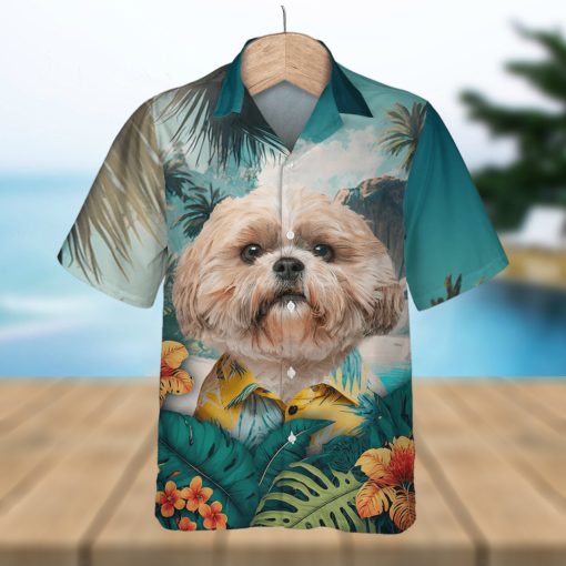 Shih Tzu Royal Locks Showcased In 3D Hawaiian Tropical Shirt