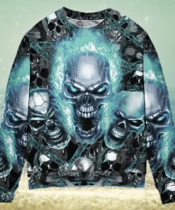 Skull Blue Flame Screaming Ugly Christmas Sweater