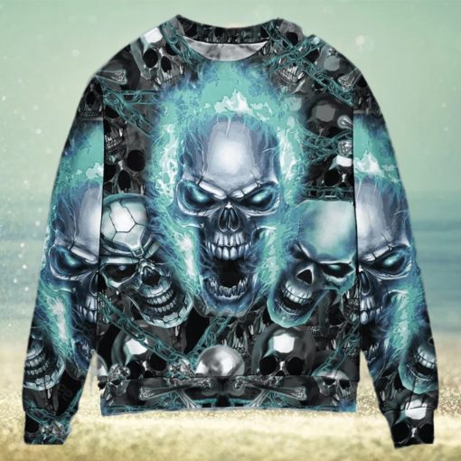 Skull Blue Flame Screaming Ugly Christmas Sweater