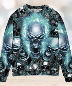 Skull Blue Flame Screaming Ugly Christmas Sweater