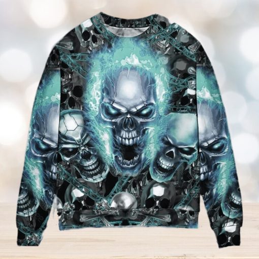 Skull Blue Flame Screaming Ugly Christmas Sweater