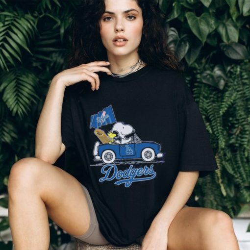 Snoopy and Woodstock Drive Car Dodgers shirt