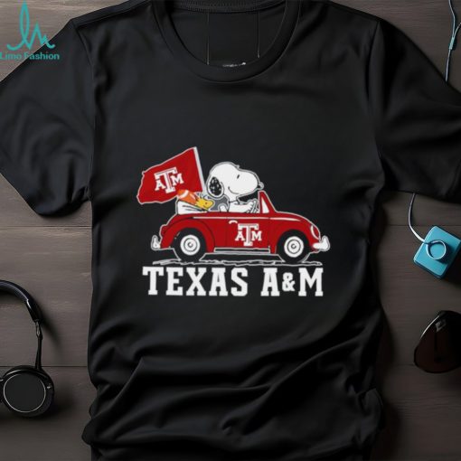 Snoopy and Woodstock driving car Texas A&M shirt