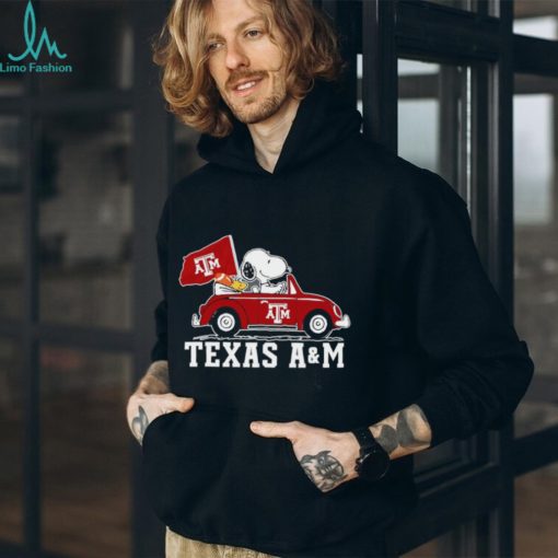 Snoopy and Woodstock driving car Texas A&M shirt