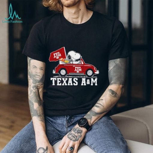 Snoopy and Woodstock driving car Texas A&M shirt