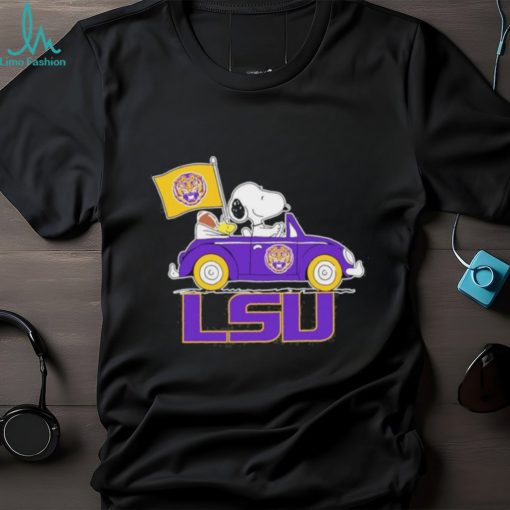 Snoopy and woodstock car lsu logo flag shirt