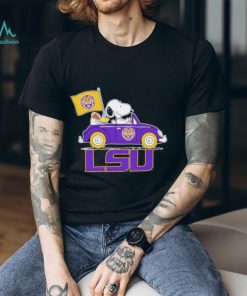 Snoopy and woodstock car lsu logo flag shirt