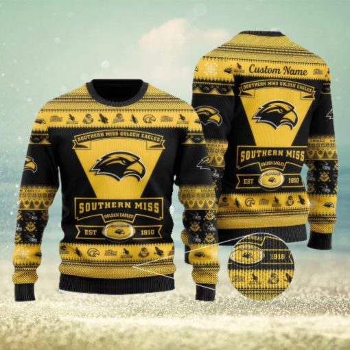 Southern Miss Golden Eagles Team Custom Name Ugly Christmas Sweater For Men And Women Sport Gift