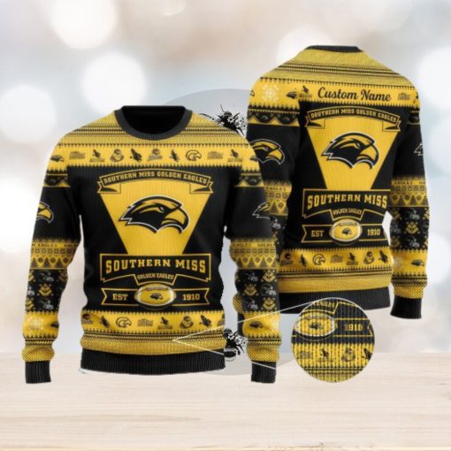 Southern Miss Golden Eagles Team Custom Name Ugly Christmas Sweater For Men And Women Sport Gift