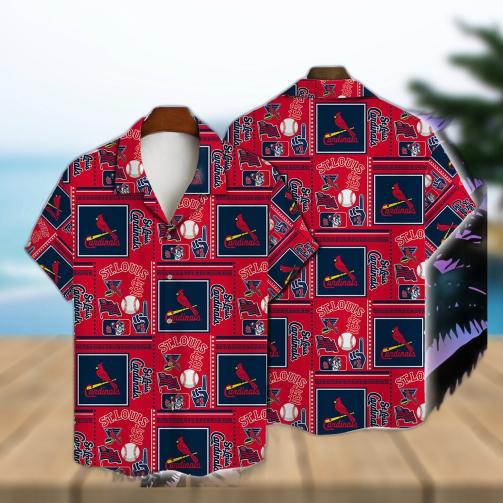 St. Louis Cardinals Pink Hibiscus Green Leaf Blue Background 3D Hawaiian  Shirt Gift For Fans