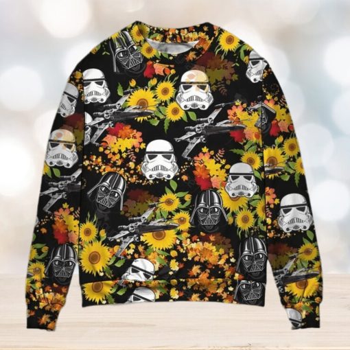 Star Wars Darth Vader Stormtrooper Helmet Autumn Wild Sunflowers Ugly Christmas Sweater