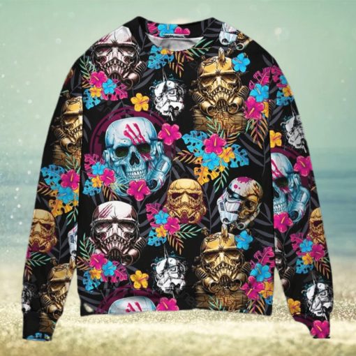 Starwars Stormtrooper Skull Tropical Neon Ugly Christmas Sweater