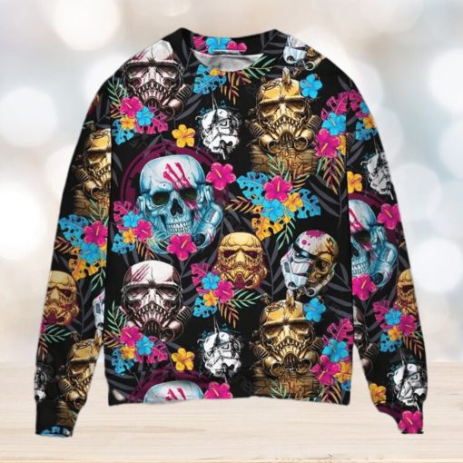 Starwars Stormtrooper Skull Tropical Neon Ugly Christmas Sweater