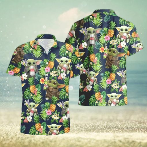 Stella Artois Beer Baby Yoda Tropical Flowery Funny Summer Beach Hawaiian Shirt And Shorts