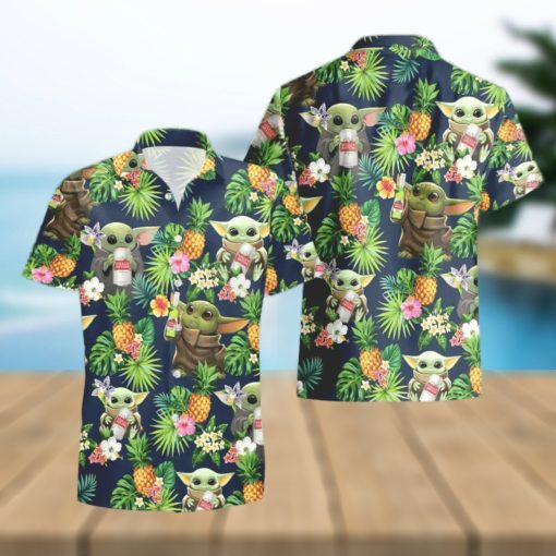 Stella Artois Beer Baby Yoda Tropical Flowery Funny Summer Beach Hawaiian Shirt And Shorts