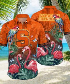 Summer Aloha NCAA Syracuse Orange Hawaiian Shirt Pink Flamingo And Palm Leaves