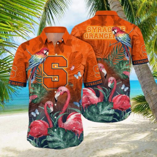 Summer Aloha NCAA Syracuse Orange Hawaiian Shirt Pink Flamingo And Palm Leaves