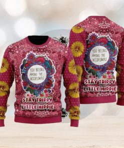 Tacky Retro Xmas Threads Stay Trippy Little Hippie Ugly Christmas Sweater For Men and Women