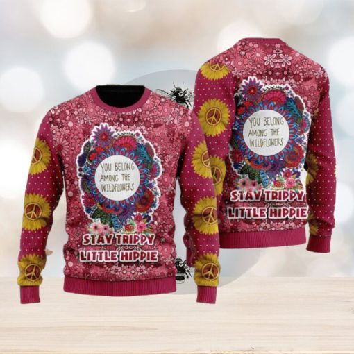 Tacky Retro Xmas Threads Stay Trippy Little Hippie Ugly Christmas Sweater For Men and Women