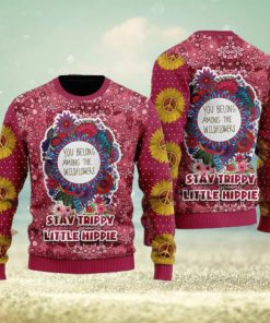 Tacky Retro Xmas Threads Stay Trippy Little Hippie Ugly Christmas Sweater For Men and Women