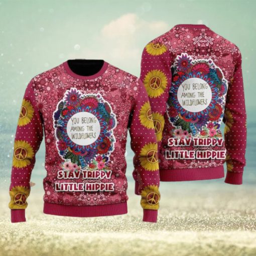 Tacky Retro Xmas Threads Stay Trippy Little Hippie Ugly Christmas Sweater For Men and Women