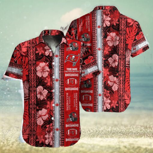 Tampa Bay Buccaneers NFL Hibiscus Pattern 3D Hawaiian Shirt Custom Name Gift For Fans