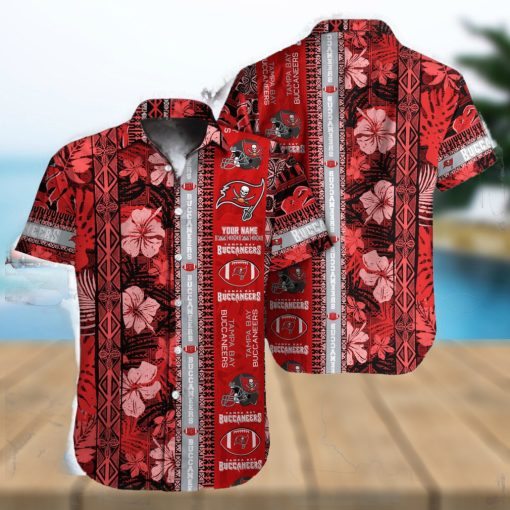 Tampa Bay Buccaneers NFL Hibiscus Pattern 3D Hawaiian Shirt Custom Name Gift For Fans