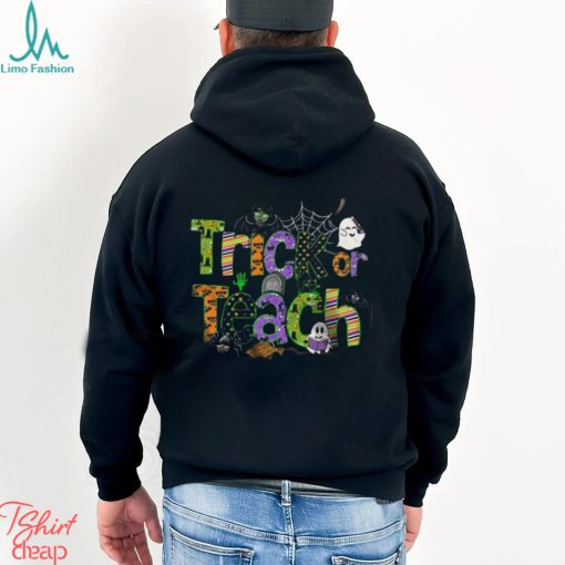 Teacher Halloween Shirt Trick Or Teach Doodle Letters Hoodie Classic