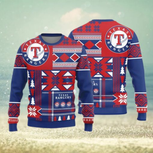 Texas Rangers Logo Knitted Snowflakes Pattern Ugly Christmas Sweater