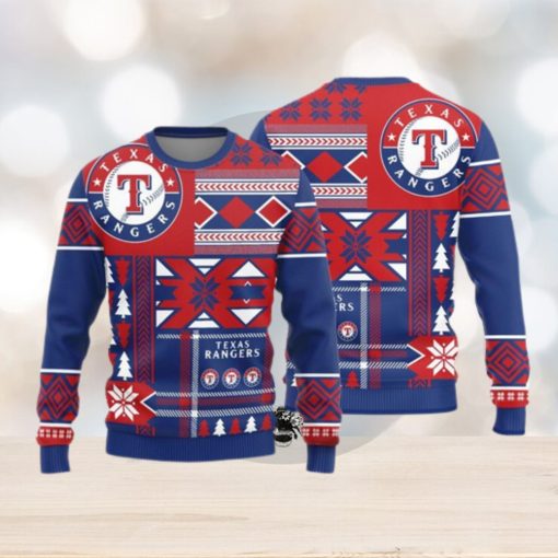 Texas Rangers Logo Knitted Snowflakes Pattern Ugly Christmas Sweater