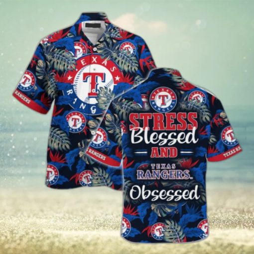 Texas Rangers MLB Summer Hawaiian Shirt And Shorts, Stress Blessed Obsessed For Fans