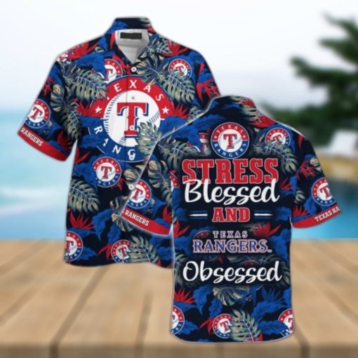 Texas Rangers MLB Summer Hawaiian Shirt And Shorts, Stress Blessed Obsessed For Fans