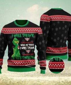 The Grinch I Will Drink Here Or There I Will Drink Smirnoff Vodka Everywhere 3D Ugly Christmas Sweater Men And Women Christmas Gift