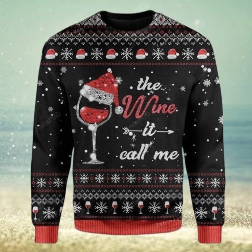 The Wine It Calls Me For Wine Lovers Ugly Sweater Christmas Party