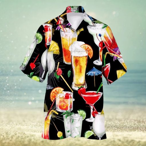 Trendy Drinks Print Men s Casual Short Sleeve Hawaiian Shirt  Men s Shirt For Summer Vacation Resort  Tops For Men