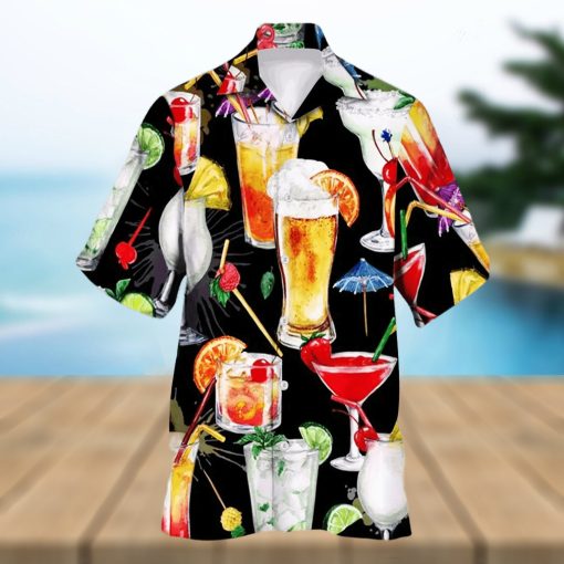 Trendy Drinks Print Men s Casual Short Sleeve Hawaiian Shirt  Men s Shirt For Summer Vacation Resort  Tops For Men