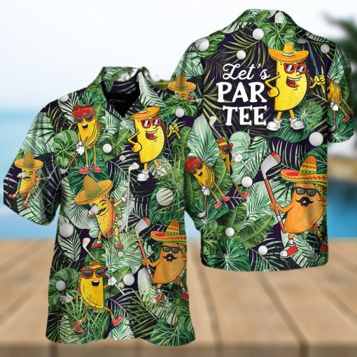 Tropical Aloha Funny Taco Playing Golf Let’s Par Tee Palm Leaves Pattern Hawaiian Shirt