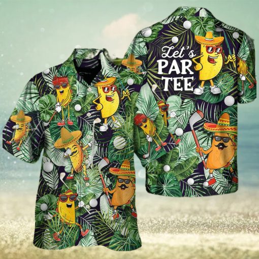 Tropical Aloha Funny Taco Playing Golf Let’s Par Tee Palm Leaves Pattern Hawaiian Shirt