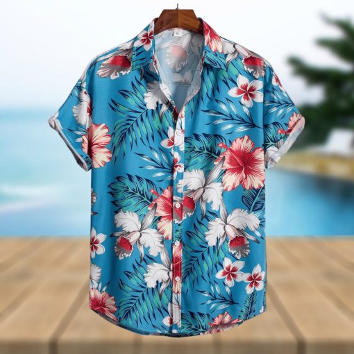 Tropical Leaf   Flower Print Men s Casual Short Sleeve Hawaiian Shirt  Men s Shirt For Summer Vacation Resort