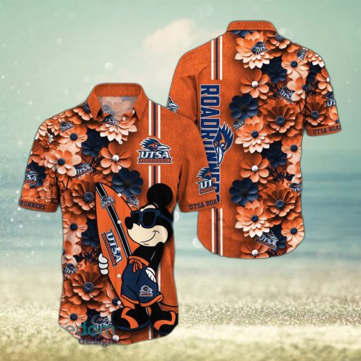 UTSA Roadrunners Surfboard Parttern Mickey Mouse Flower Hawaiian Shirt