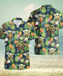 Veuve Clicquot Champagne Baby Yoda Tropical Flowery Funny Summer Beach Hawaiian Shirt And Shorts