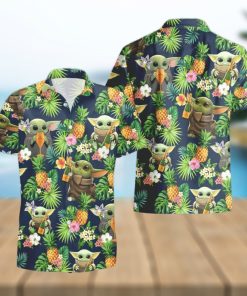 Veuve Clicquot Champagne Baby Yoda Tropical Flowery Funny Summer Beach Hawaiian Shirt And Shorts