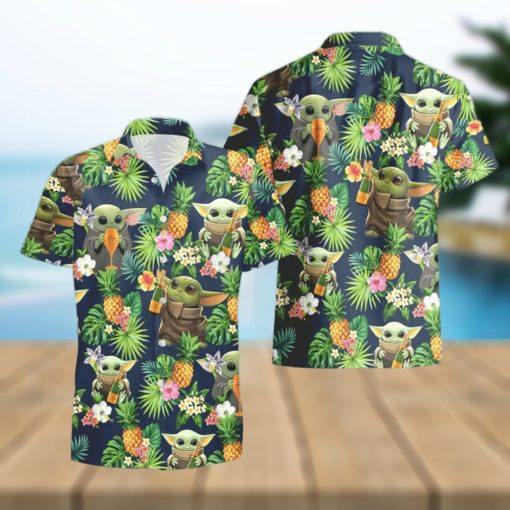 Veuve Clicquot Champagne Baby Yoda Tropical Flowery Funny Summer Beach Hawaiian Shirt And Shorts